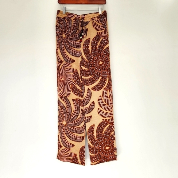 NWT House Of Harlow 1960 Brown & Tan Satin Palazzo Style Drawstring Pants Size S - Picture 1 of 7